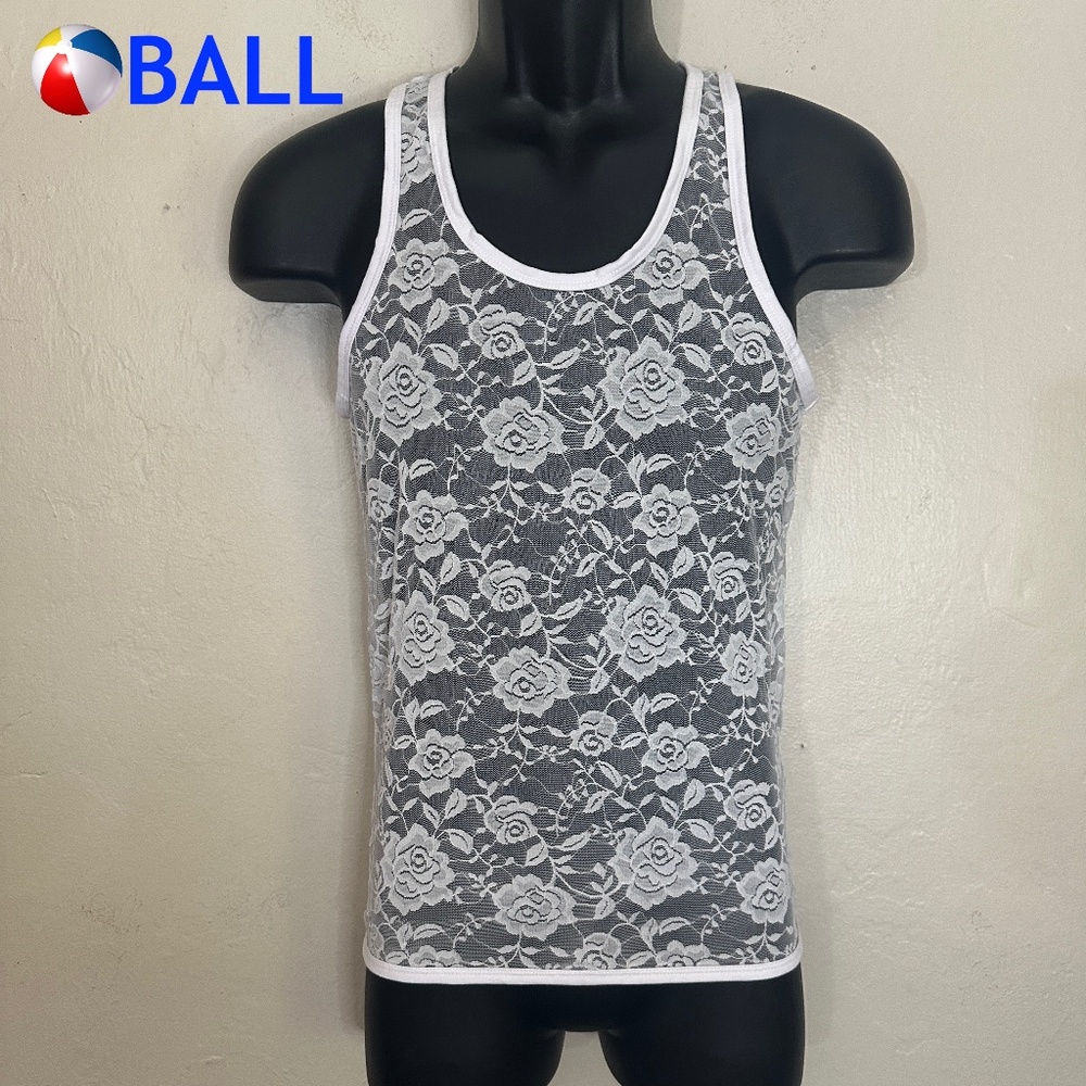 Ball Mesh Lace Tank Top 15.5" armpit to armpit seams unstretched Gently worn